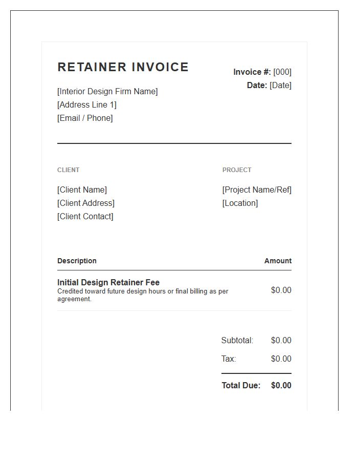 Interior Design Retainer Fee Invoice Template