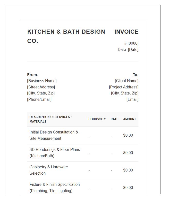 Kitchen And Bath Design Invoice Template