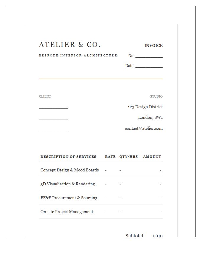 Luxury Interior Design Service Invoice Template