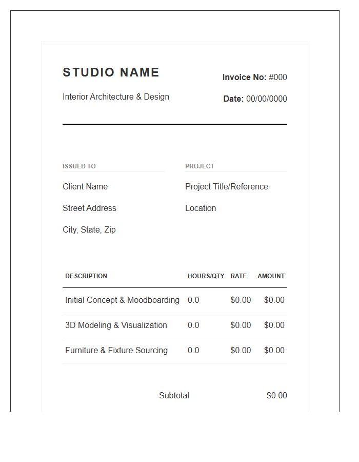 Modern Interior Design Service Invoice Template