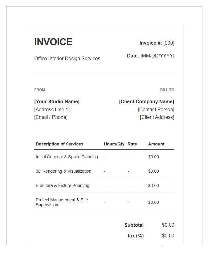 Office Interior Design Service Invoice Template