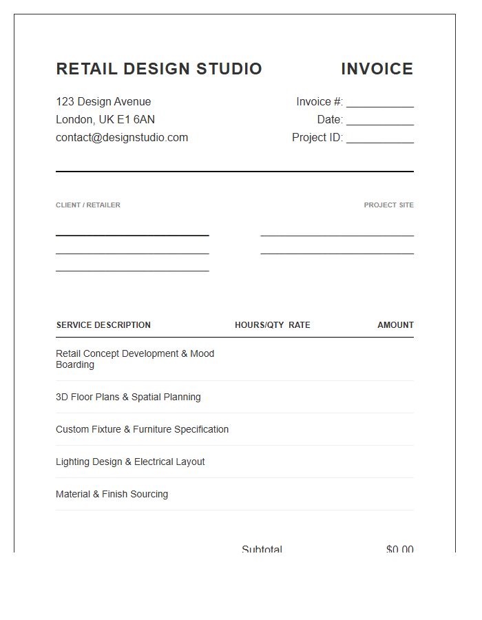 Retail Interior Design Service Invoice Template