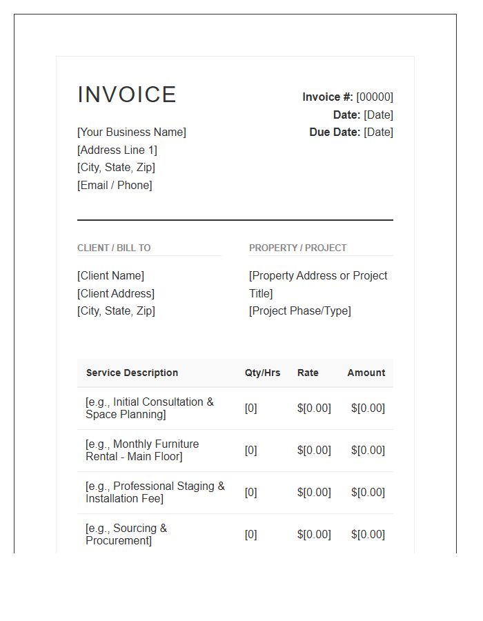 Staging And Interior Design Invoice Template