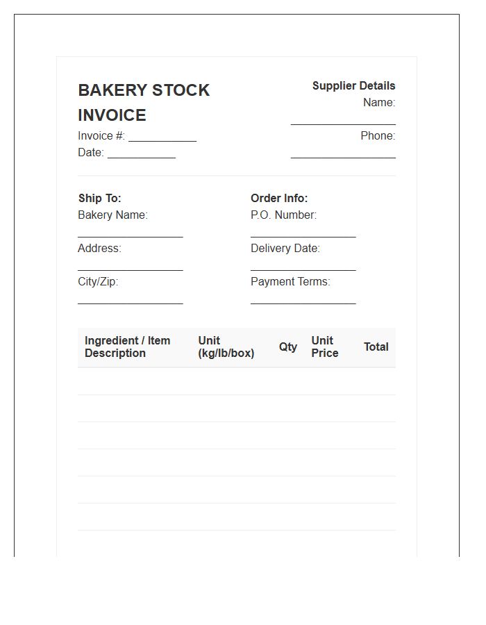 Bakery Ingredient Stock Invoice Template