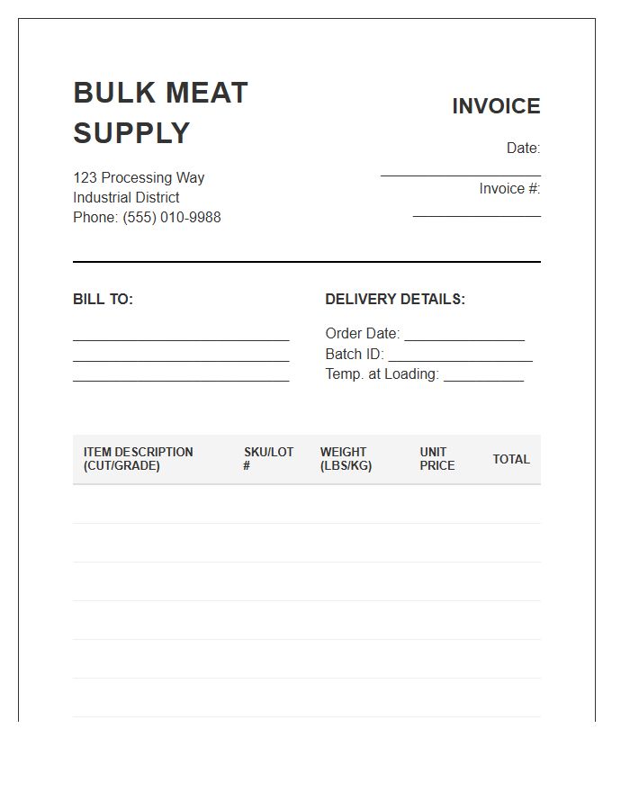 Bulk Meat Supply Inventory Invoice Template
