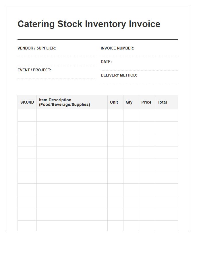 Catering Stock Inventory Invoice Template