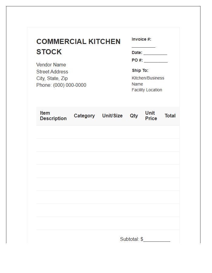 Commercial Kitchen Stock Invoice Template