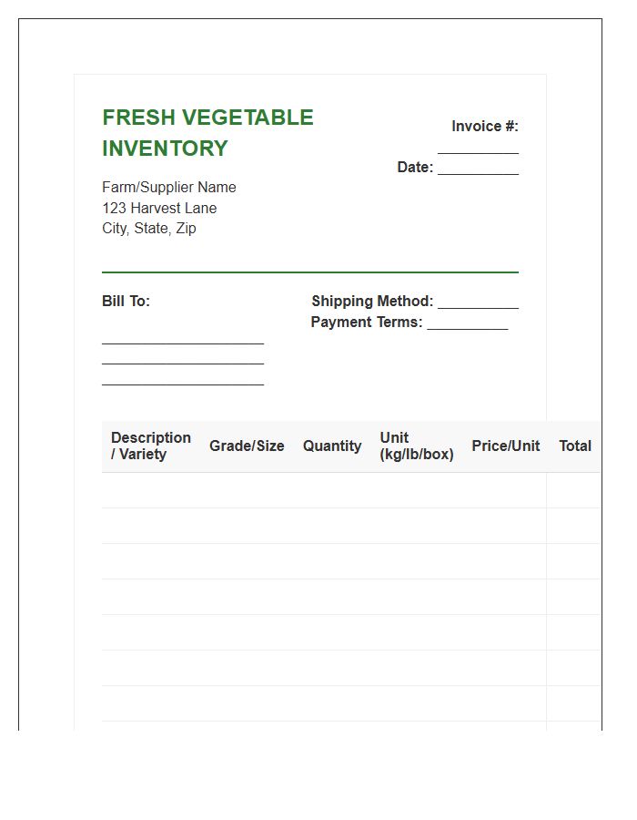 Fresh Vegetable Inventory Invoice Template