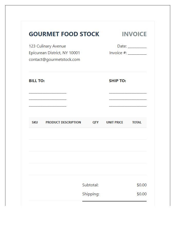 Gourmet Food Stock Invoice Template