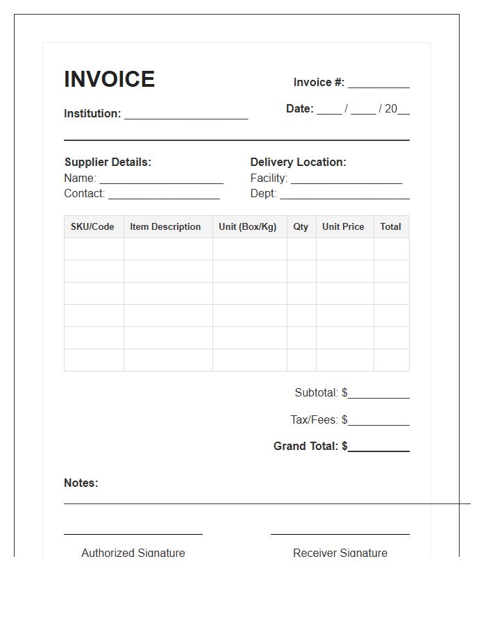 Institutional Food Stock Invoice Template