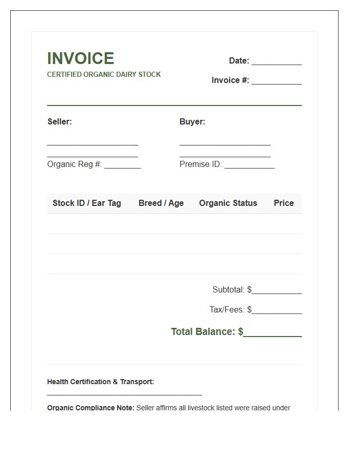 Organic Dairy Stock Invoice Template