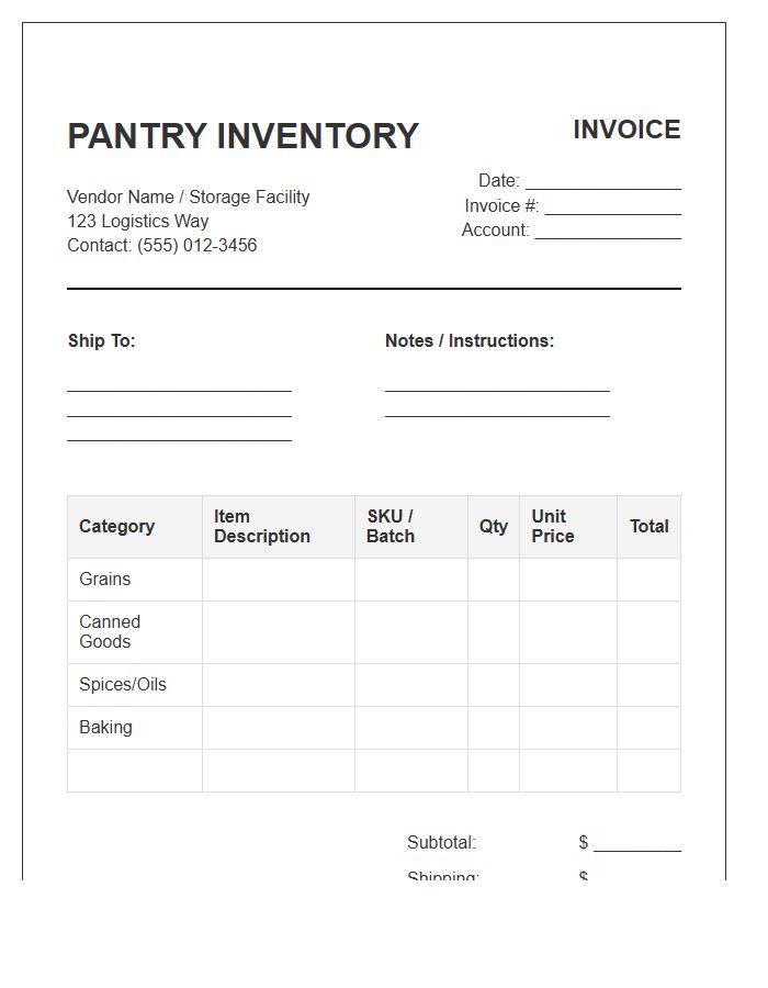 Pantry Staple Inventory Invoice Template