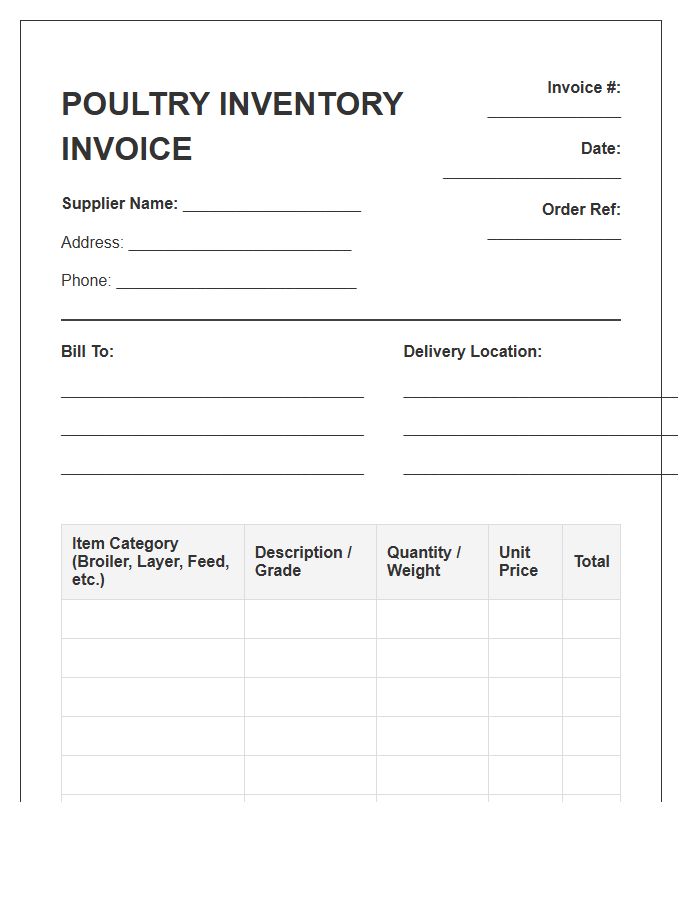Poultry Supplier Inventory Invoice Template
