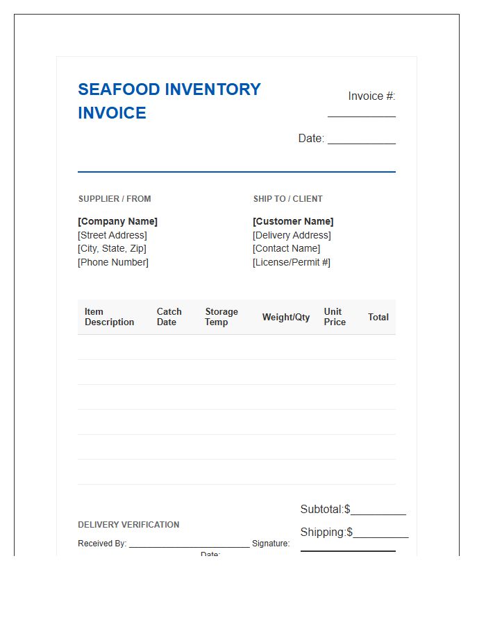 Seafood Delivery Inventory Invoice Template