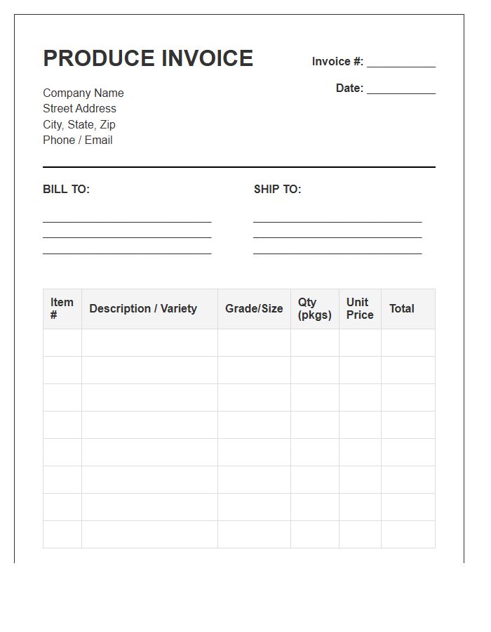 Wholesale Produce Inventory Invoice Template