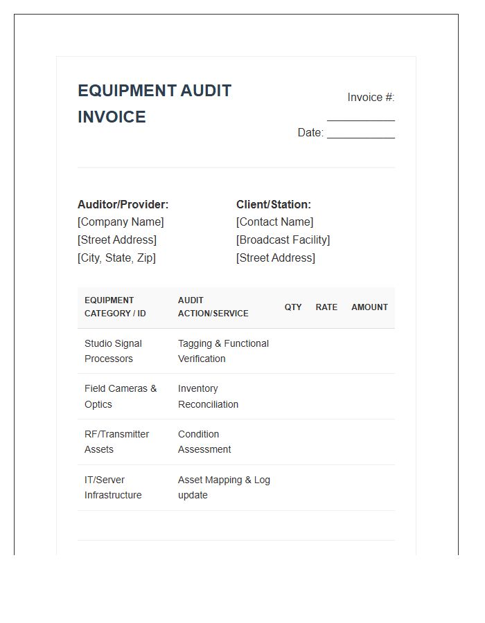 Broadcast Equipment Inventory Audit Invoice Template