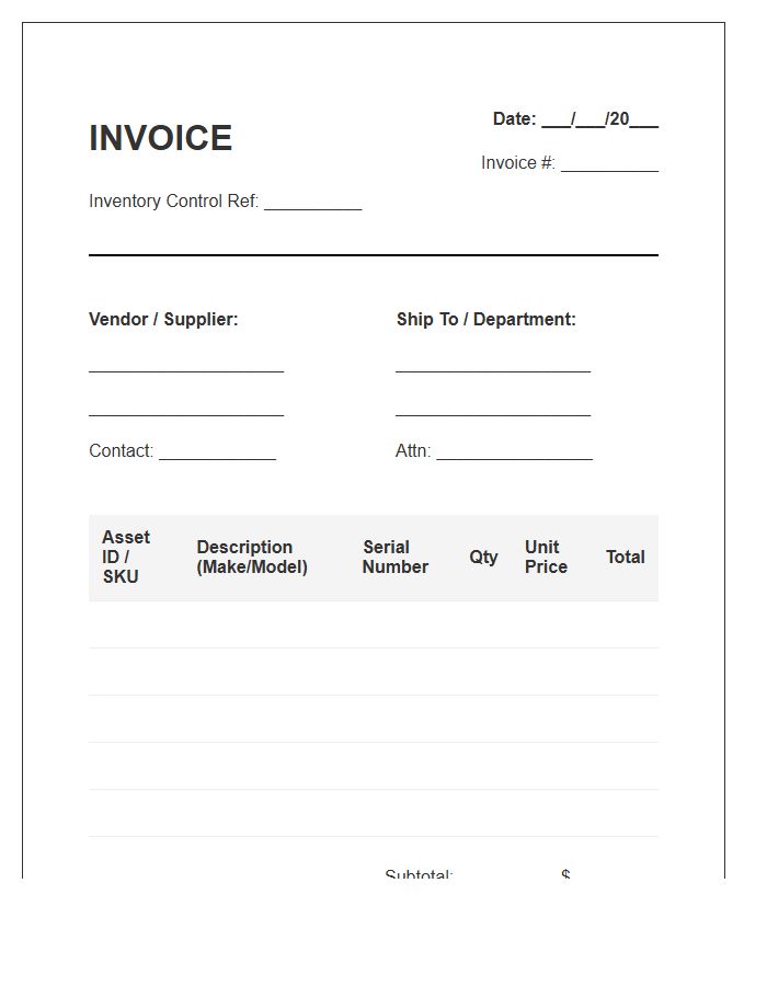 Electronic Equipment Inventory Management Invoice Template