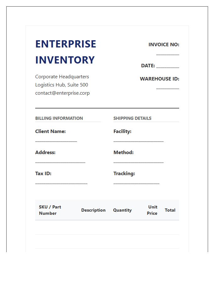 Enterprise Electronic Inventory Control Invoice Template