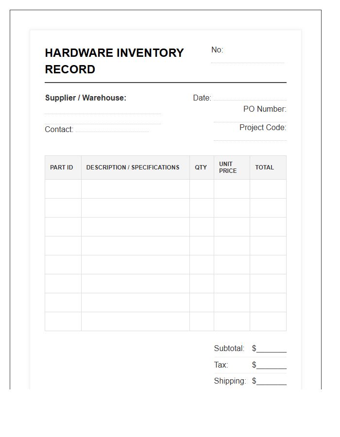 Industrial Hardware Inventory Record Invoice Template
