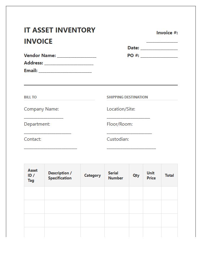 Information Technology Asset Inventory Invoice Template