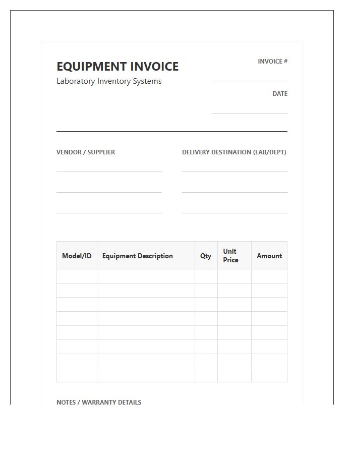 Laboratory Electronic Equipment Inventory Invoice Template