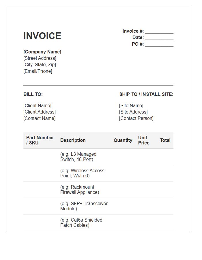 Network Infrastructure Equipment Inventory Invoice Template