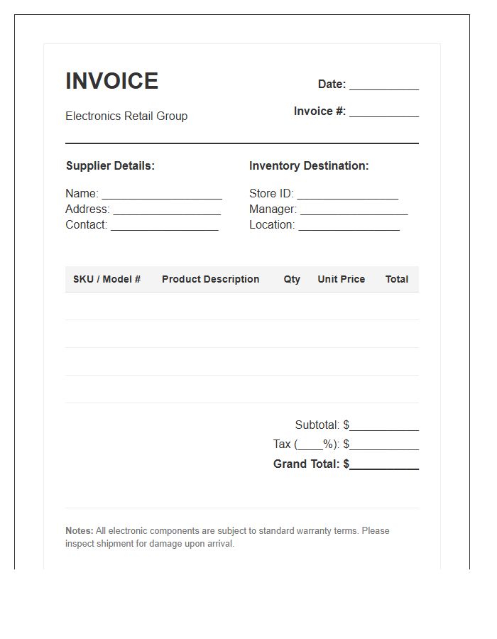 Retail Electronic Product Inventory Invoice Template