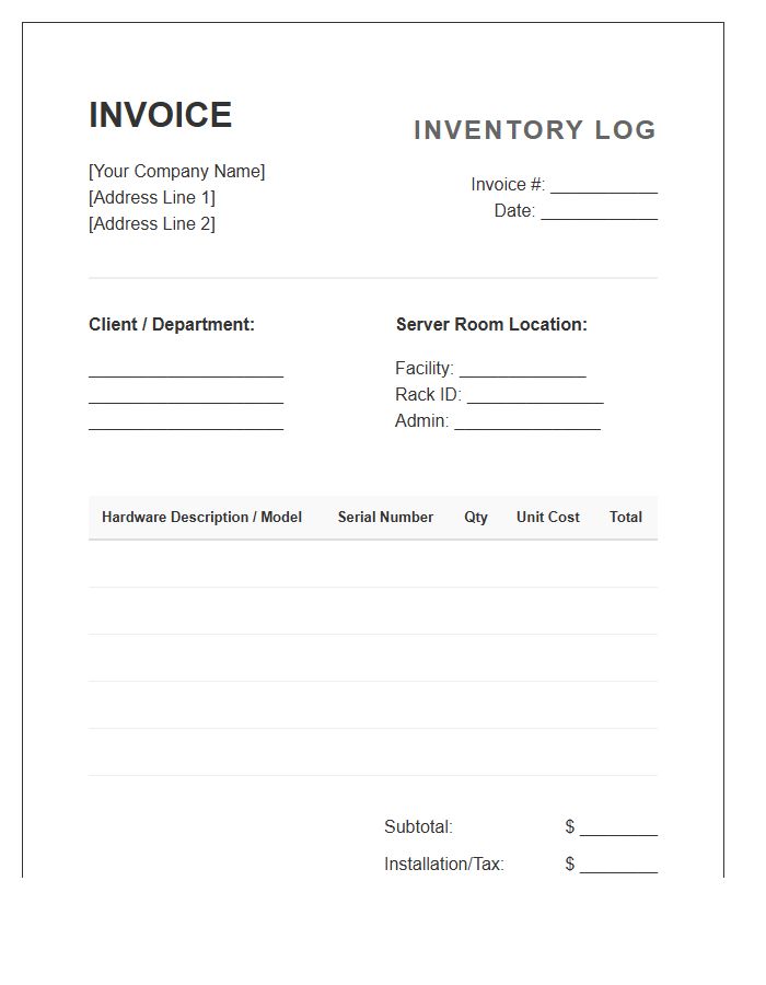 Server Room Equipment Inventory Invoice Template