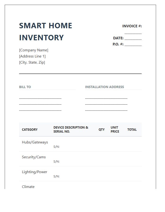Smart Home Technology Inventory Invoice Template
