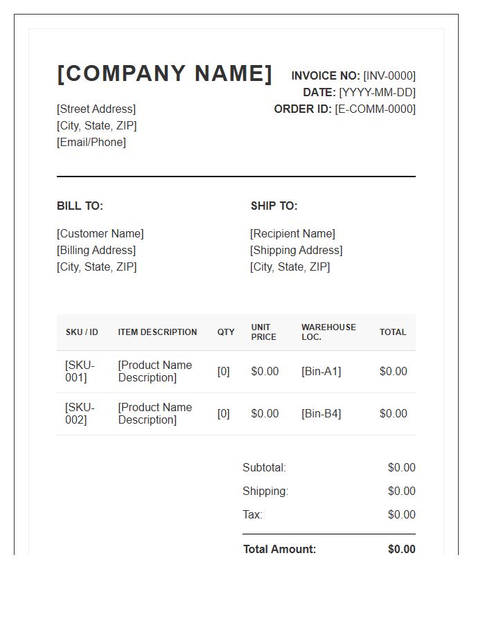 Automated E-commerce Inventory Tracking Invoice Template