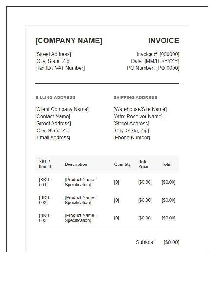 B2B E-commerce Order Inventory Invoice Template