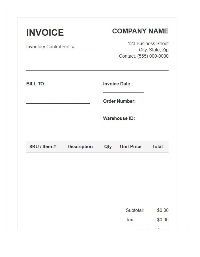 Integrated Inventory Control Order Invoice Template