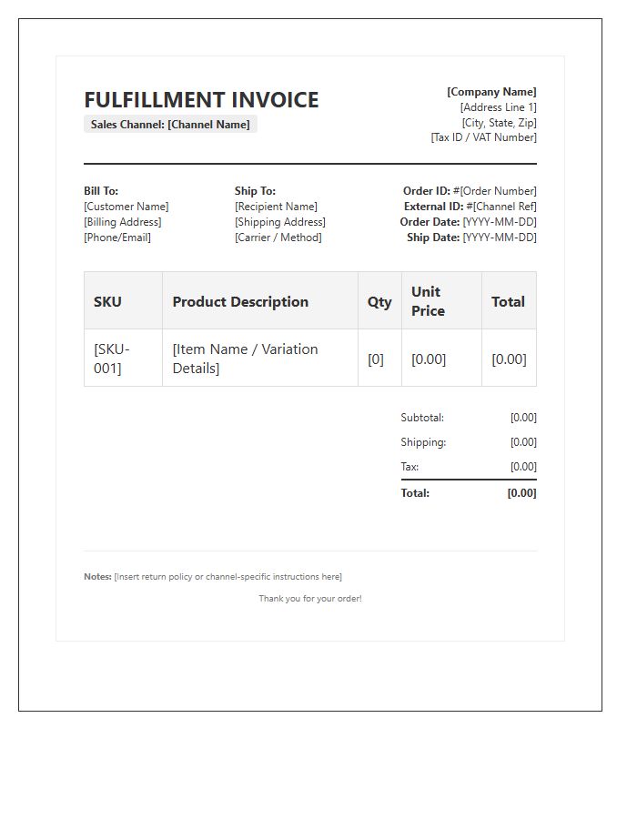 Multi Channel Sales Order Fulfillment Invoice Template