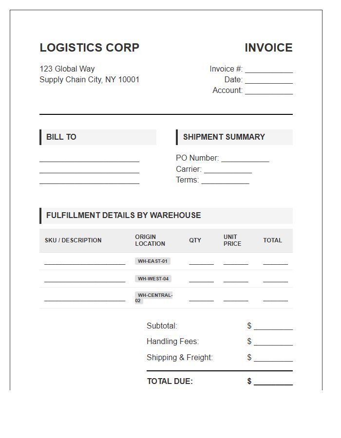 Multi Location Warehouse Fulfillment Invoice Template
