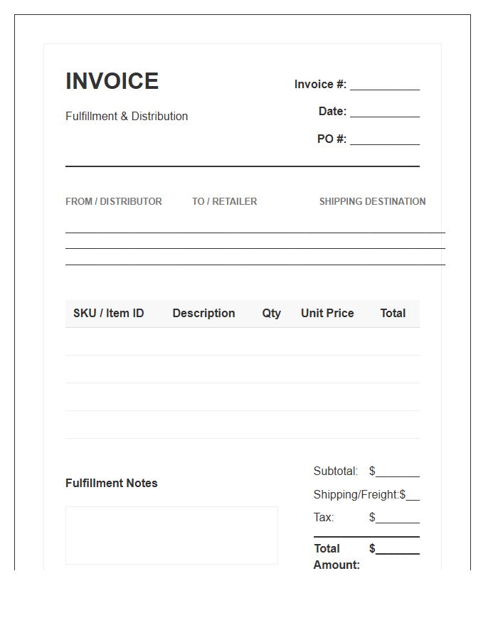 Retail Inventory Distribution Fulfillment Invoice Template