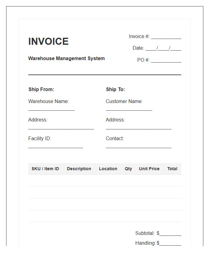 Warehouse Inventory Management Invoice Template