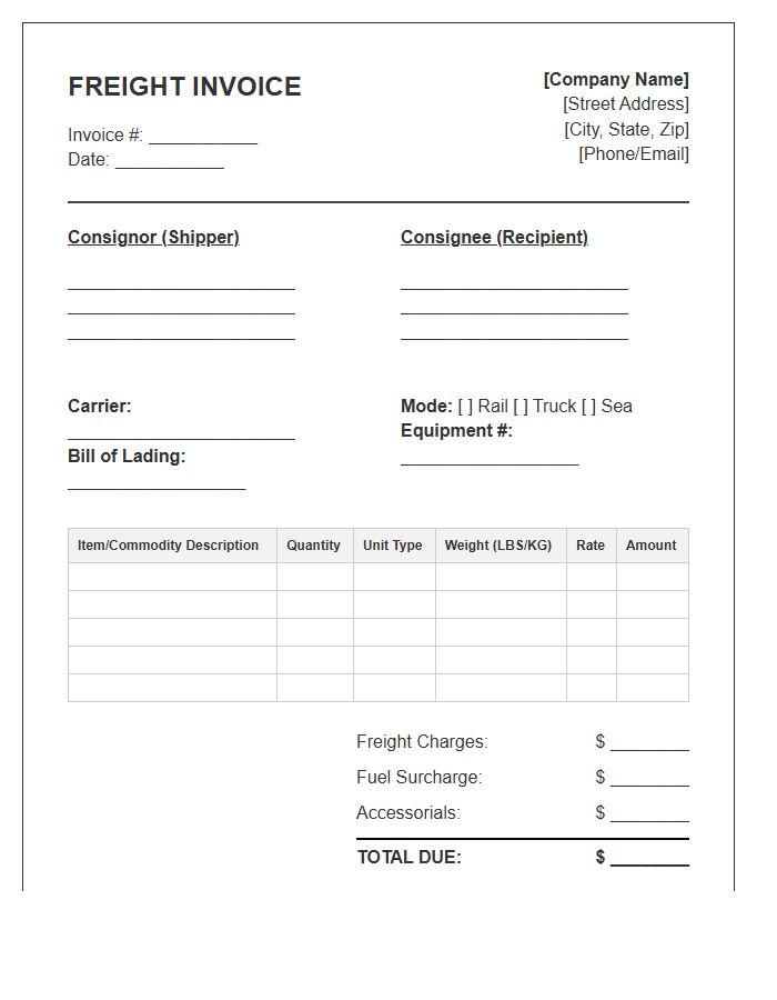 Bulk Freight Shipping Inventory Invoice Template