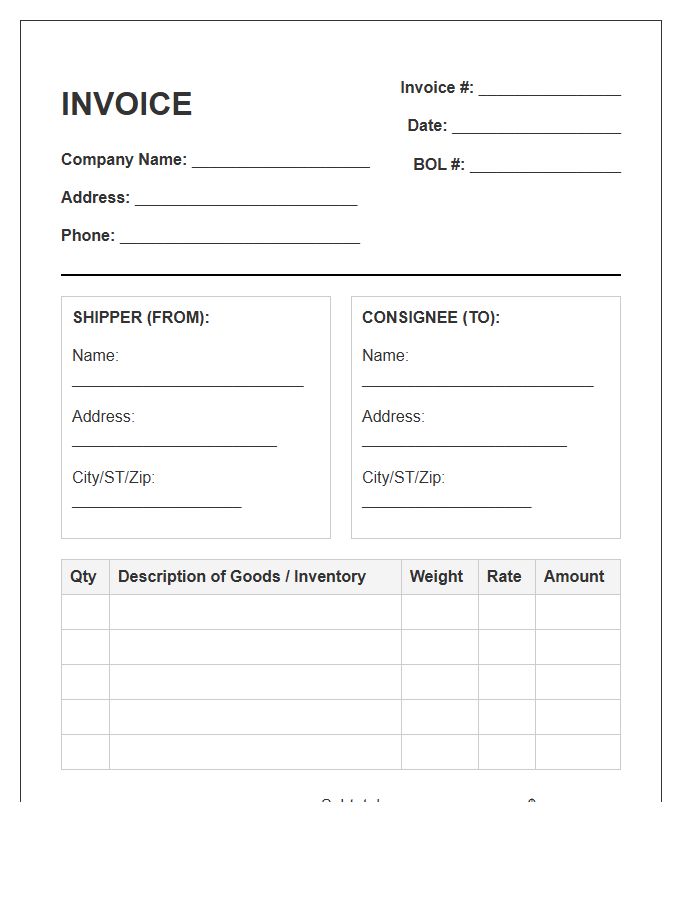 Cargo Transportation Inventory Invoice Template