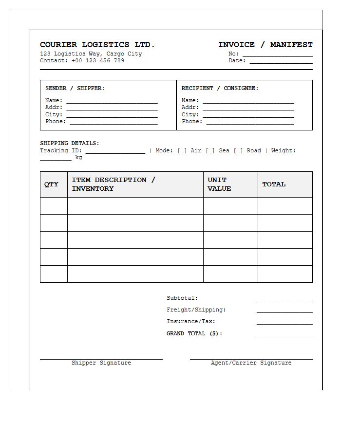 Courier Logistics Shipping Inventory Invoice Template