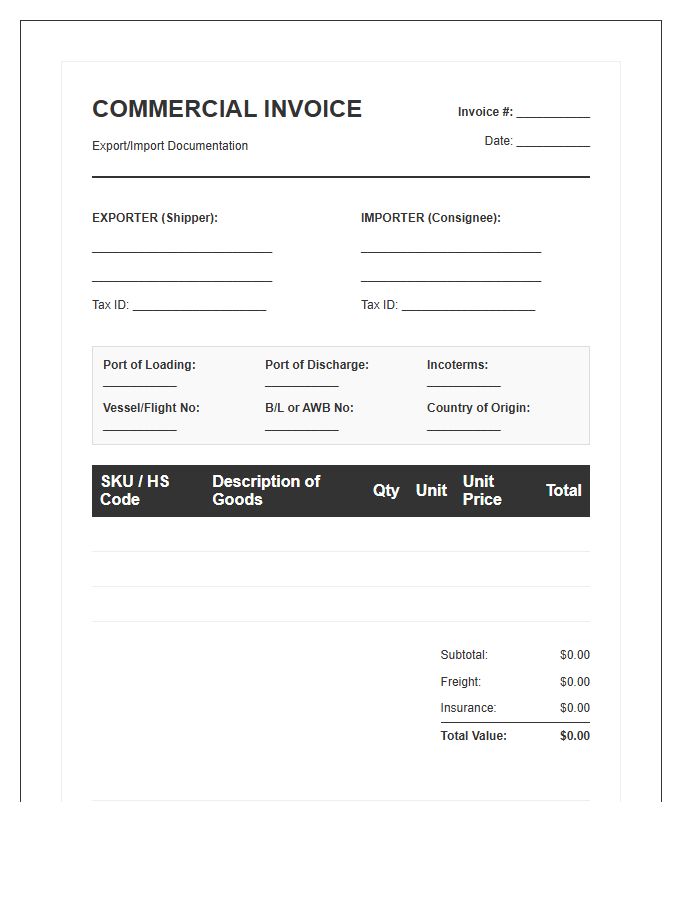 Export Import Logistics Inventory Invoice Template