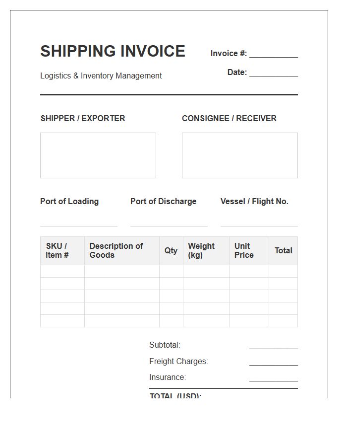 Global Logistics Shipping Inventory Invoice Template