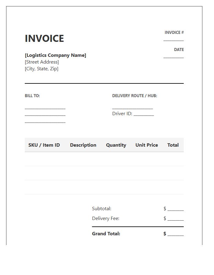 Last Mile Logistics Inventory Invoice Template