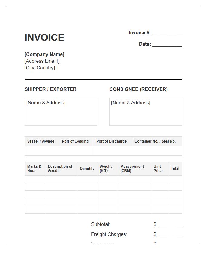 Sea Freight Shipping Inventory Invoice Template