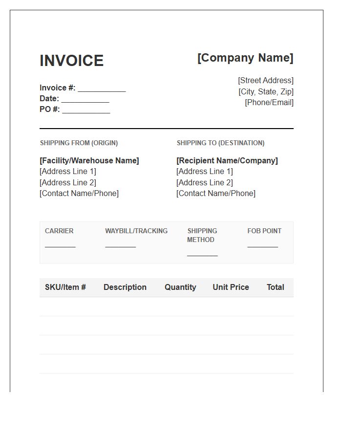 Supply Chain Shipping Inventory Invoice Template