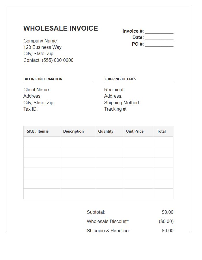 Wholesale Shipping Inventory Invoice Template