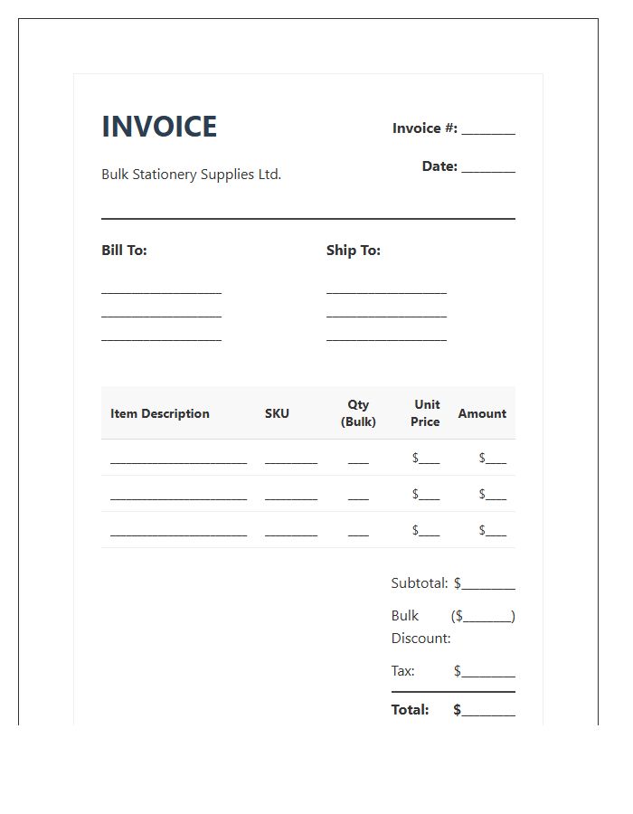 Bulk Office Stationery Invoice Template