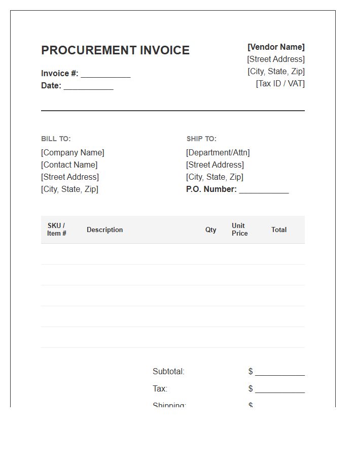 Business Supply Procurement Invoice Template