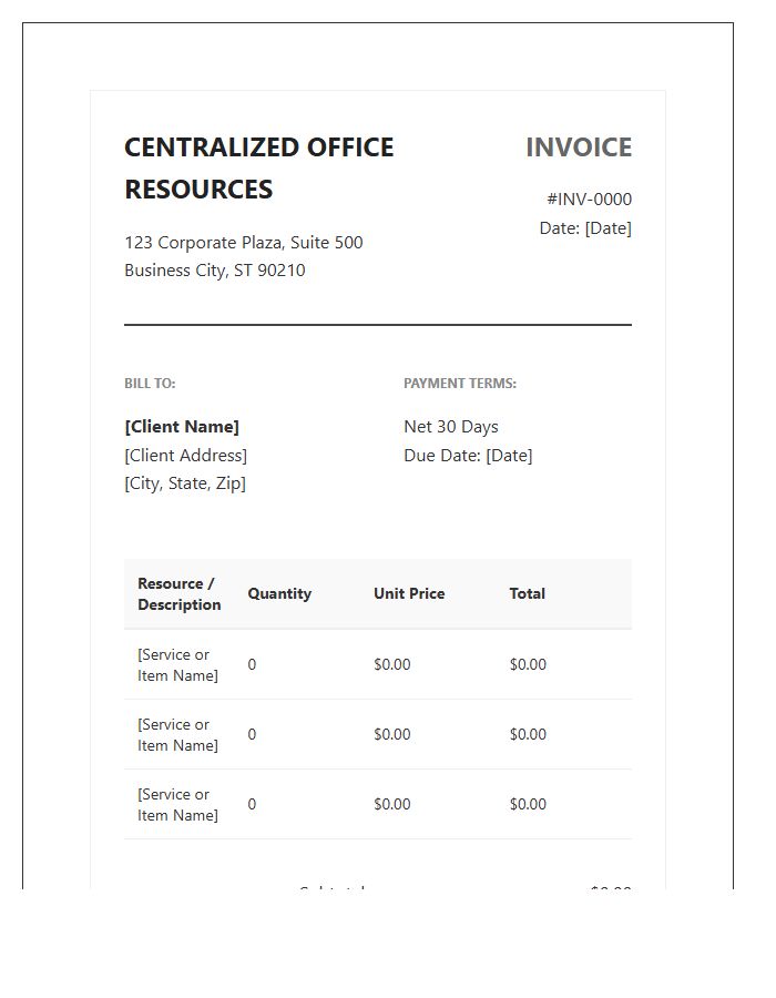Centralized Office Resource Invoice Template