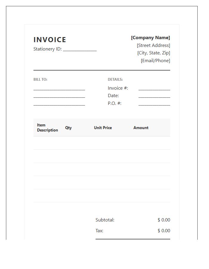 Commercial Stationery Management Invoice Template