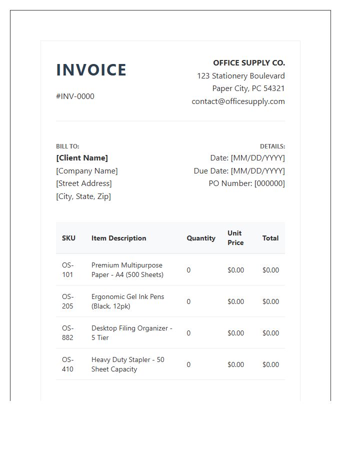 Detailed Office Supply Invoice Template